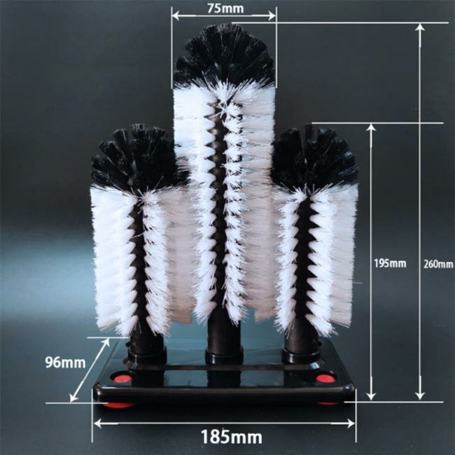 Manual glass brushes feature a positive suction base to firmly attach to your sink. This brush makes washing your bar glasses quick and easy.
