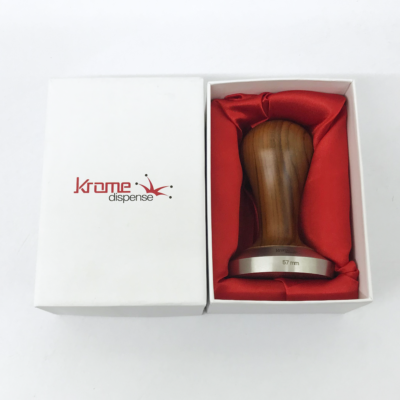 Teak coffee tamper with packaging