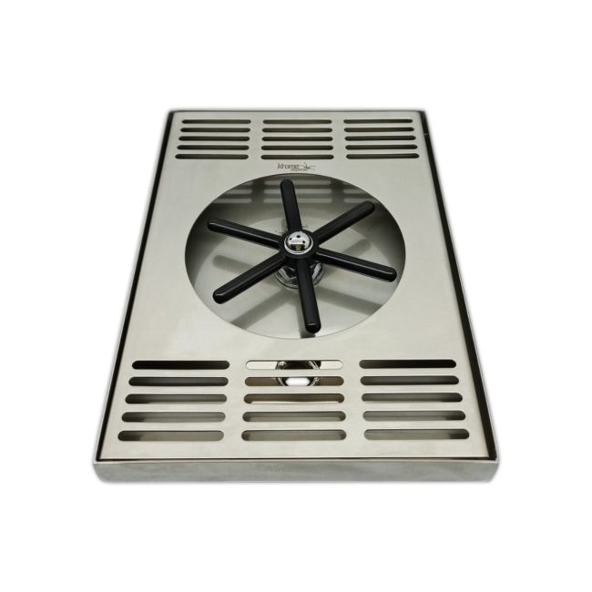 Center Spray Glass Rinser Drip Tray – Brushed Stainless – With Drain