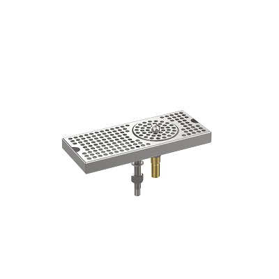 12" X 5" Surface Mount Beer Drip Tray With Rinser- Brushed Finish